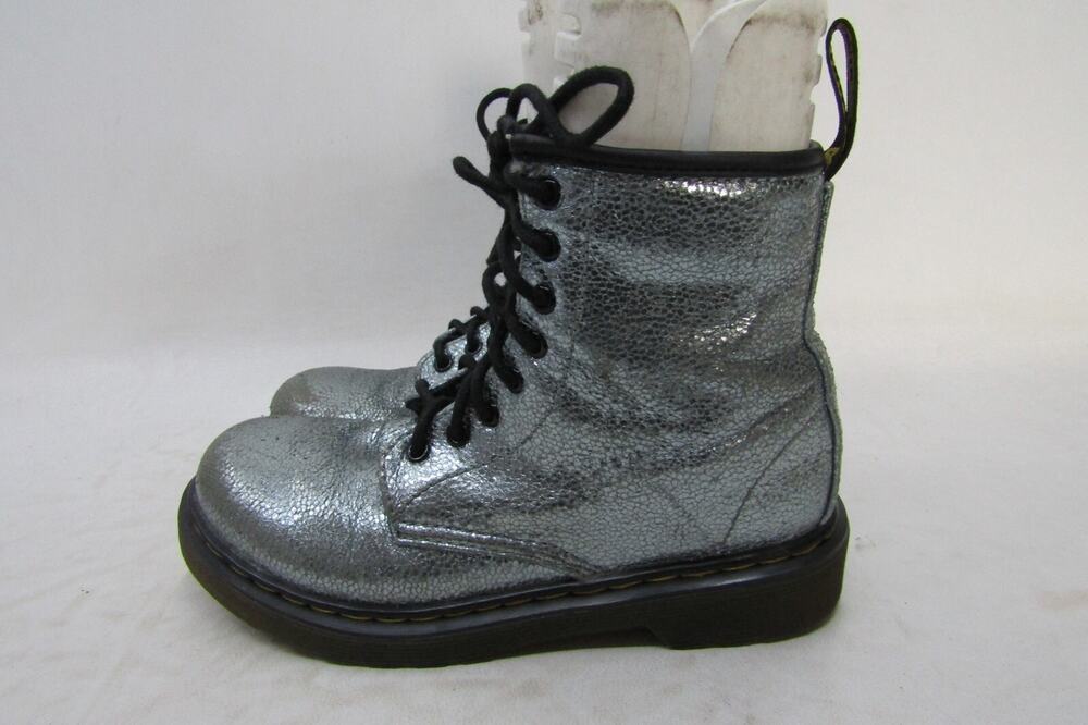 Dr. Martens Youth Size 2 Aqua Metallic Leather Zip Laces 8 Eye Ankle Boots